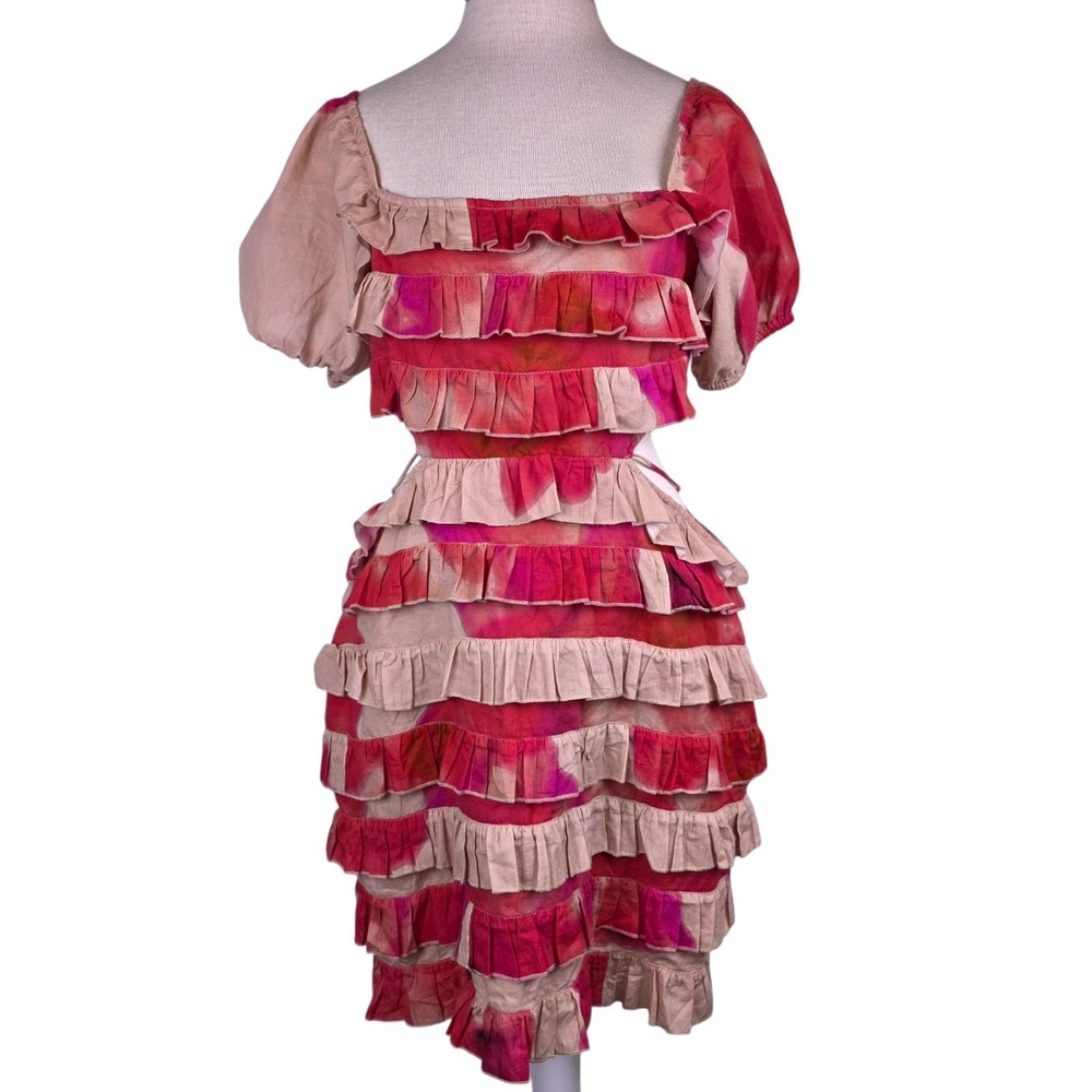 PrettyLittleThing Ruffle Tiered Midi Dress Bodycon SZ 10 Cut Out Puff Sleeve NWT